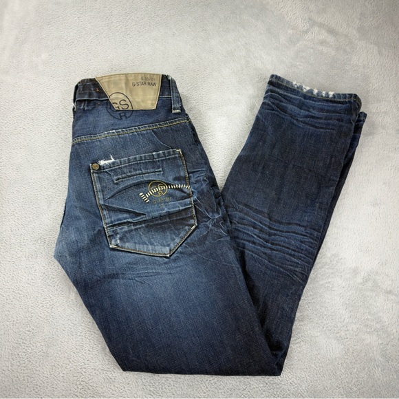 G-Star Raw Men's Size 34x33 3301 Distressed Blue Washed Jeans Zipper Fly Slim - Picture 1 of 13